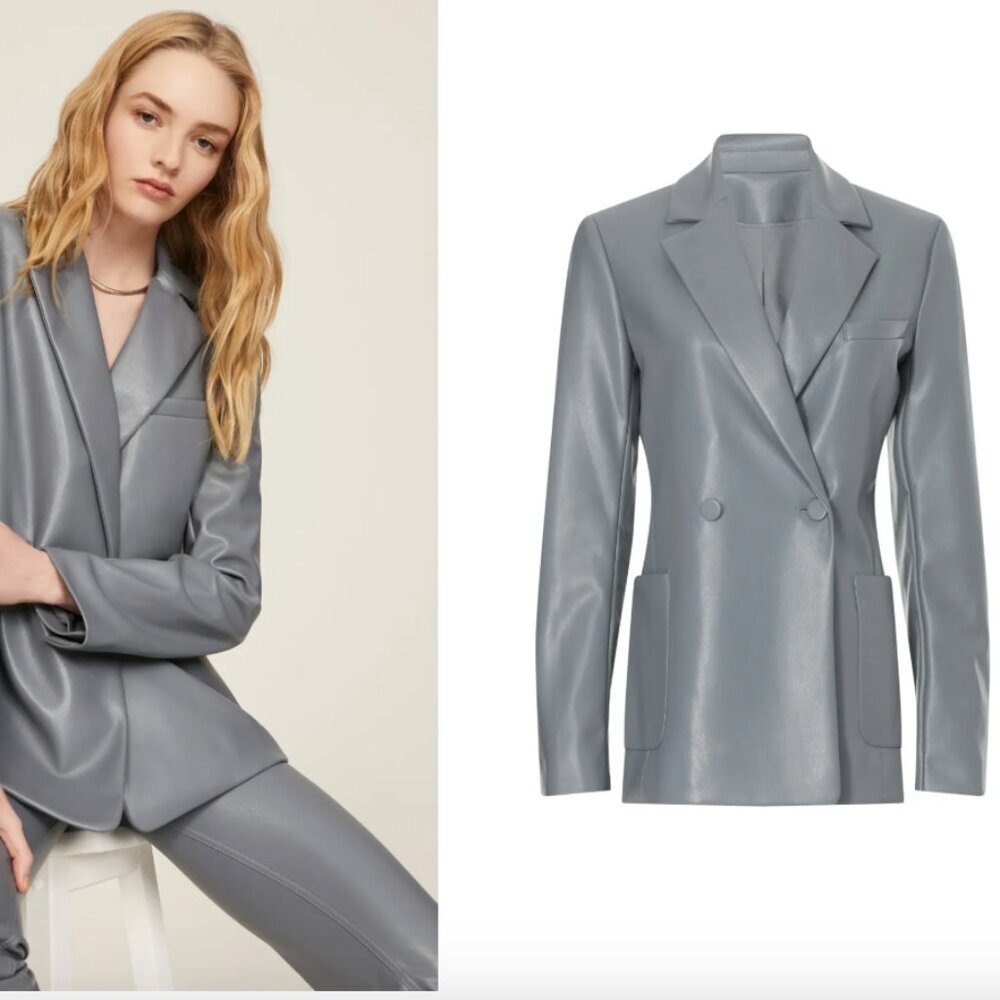 Jonathan Simkhai Gray Double-Breasted Faux Leather Blazer